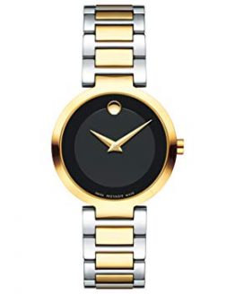 Movado Women's Modern Classic Two Tone Watch with Concave Dot Museum Dial, Black/Gold (Model 607102)