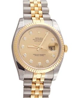 Rolex Datejust 36mm Champagne Diamond Dial Fluted Watch 116233