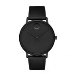 Movado FACE, Black Ion-Plated Stainless Steel Case, Black Dial, Black Leather Strap, Men, 3640002