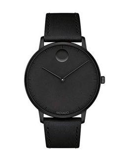 Movado FACE, Black Ion-Plated Stainless Steel Case, Black Dial, Black Leather Strap, Men, 3640002