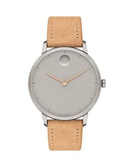 Movado FACE, Grey Ion-Plated Stainless Steel Case, Grey Dial, Tan Leather Strap, Women, 3640013