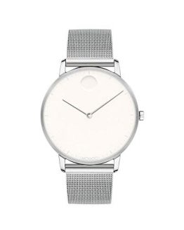 Movado FACE Stainless Steel Case, Mesh Bracelet, Optic White Dial, Men, 3640006