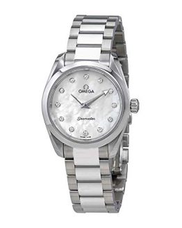 Omega Seamaster Aqua Terra Ladies Watch - Silver-tone Stainless Steel with White Mother of Pearl Dial and Diamond Hour Markers
