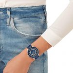 Swarovski Octea Lux Watch Leather Strap Blue Rose Gold Tone