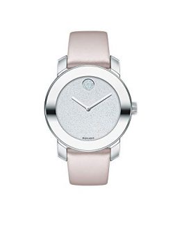 Movado Women's BOLD Iconic Metal Stainless Steel Watch with Glitter Dial, Silver/Pink (3600522)