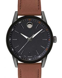 Movado Men's Museum Gunmetal Watch with a Concave Dot Museum Dial, Black/Brown (Model 607224)