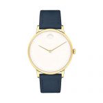 Movado FACE, Gold Ion-Plated Stainless Steel Case, White Dial, Navy Leather Strap, Women, 3640010