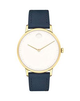 Movado FACE, Gold Ion-Plated Stainless Steel Case, White Dial, Navy Leather Strap, Women, 3640010
