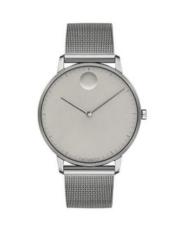 Movado FACE Grey Stainless Steel Case, Mesh Bracelet, Grey Dial