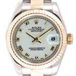 Rolex Ladys 179173 Datejust Steel & 18k Gold, Oyster Band, Fluted Bezel & White Roman Dial