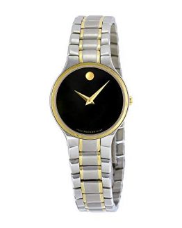Movado Serio Black Dial Two Tone Stainless Steel Ladies Watch 606902