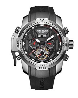 Reef Tiger Men's Sport Watches Stainless Steel Case Rubber Strap Military Watches