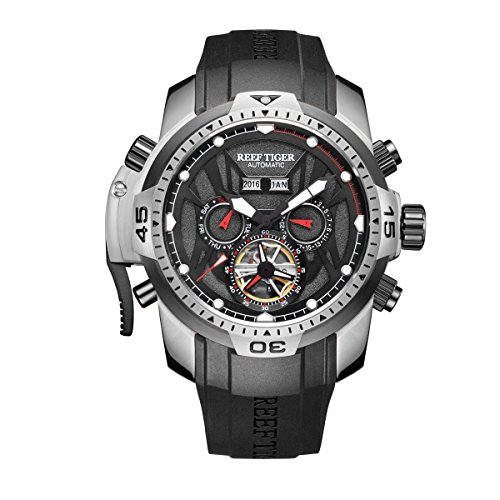 Reef Tiger Men's Sport Watches Stainless Steel Case Rubber Strap Military Watches