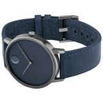 Movado FACE, Grey Ion-Plated Stainless Steel Case, Navy Dial, Navy Leather Strap, Men, 3640004