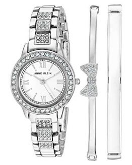 Anne Klein Women's Swarovski Crystal Accented Silver-Tone Bracelet Watch