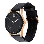 Movado Museum, Black and 5N Pvd Case, Black Dial, Black Calfskin Strap, Men, 0607358