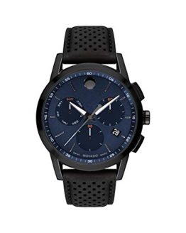 Movado Men's Museum Grey & Black Pvd Case with a Blue Dial on a Black Calfskin Strap (Model:0607360)