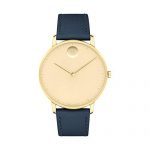 Movado FACE, Gold Ion-Plated Stainless Steel Case, Gold-Toned Dial, Navy Leather Strap, Men, 3640005