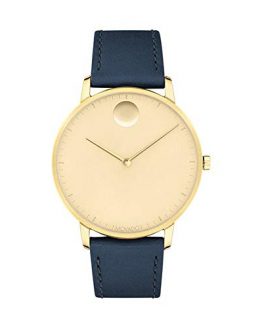 Movado FACE, Gold Ion-Plated Stainless Steel Case, Gold-Toned Dial, Navy Leather Strap, Men, 3640005