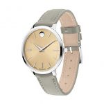 Movado Ultra Slim, Stainless Steel Case, Beige Dial, Grey Calfskin Strap, Women