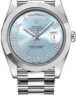 Men's Rolex Day-Date Platinum 41mm Watch with Diamond Roman Numeral Hour Markers - Ref # 218206