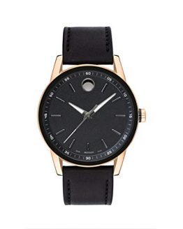 Movado Museum, Black and 5N Pvd Case, Black Dial, Black Calfskin Strap, Men, 0607358