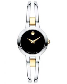 Movado Amorosa, Stainless Steel Case, Black Dial, Stainless Steel Yellow Pvd Bangle, Women, 0607184