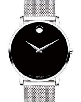 Movado Men's Museum Stainless Steel Watch with Concave Dot Museum Dial, Black/Silver (Model 607219)