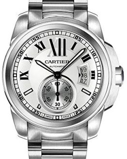 Cartier Men's Calibre de Cartier Silver-Tone Stainless Steel Opaline Dial Watch