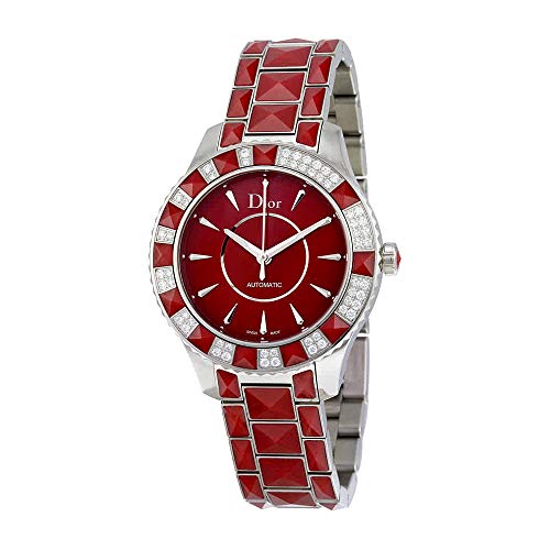 Christian Dior Christal Red Dial Stainless Steel with Sapphire Inserts Ladies Watch
