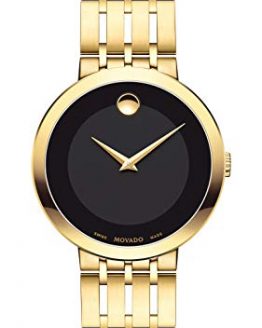 Movado Men's Esperanza Yellow Gold Watch with a Concave Dot Museum Dial, Gold/Black (Model 607059)