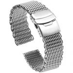 Solid Shark Mesh 18mm Stainless Steel Watch Band, Diving Wrist Silver Watch