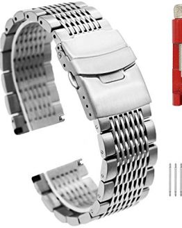 Brushed Silver 22mm Watch Band Stainless Steel Bracelet Watch Strap