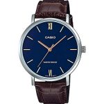 Casio Men's Minimalistic Blue Dial Brown Leather Band Analog Watch