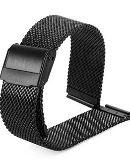 BUREI Black Stainless Mesh Replacement Watch Band 20mm