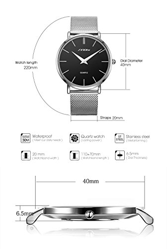 SINOBI Ultra Thin Minimalist Stainless Steel Mesh Band Mens Watch Unisex