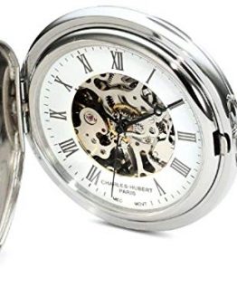 Charles-Hubert, Paris Premium Collection Stainless Steel Mechanical Pocket Watch