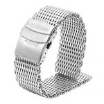 Solid Shark Mesh 18mm Stainless Steel Watch Band, Diving Wrist Silver Watch