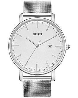 BUREI Men's Fashion Minimalist Wrist Watch Analog Date with Stainless Steel