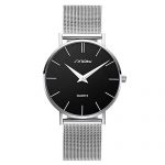 SINOBI Ultra Thin Minimalist Stainless Steel Mesh Band Mens Watch Unisex