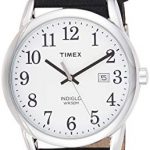 Timex Men's Easy Reader 38mm Black/Silver-Tone/White Leather Strap Watch