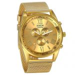 JewelryWe Luxury Men's 3 Eyes Calendar Watch Stainless Steel Mesh Band Quartz