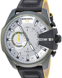 Diesel Men's Stainless Steel Hybrid Watch with Leather Strap, Black