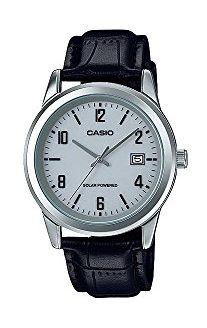 Casio Men's Standard Solar Leather Band Grey Dial Date Watch