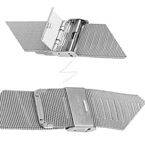 20/22mm Thin Solid Milan Mesh Stainless Steel Strap with Hook Buckle Classic Polished Black/Silver Watch Band Bracelets for Men Women (Silver, 20mm) 2 20/22mm Thin Solid Milan Mesh Stainless Steel Strap with Hook Buckle Classic