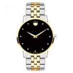 Movado Museum, Stainless Steel Yellow Pvd Case, Black Dial, Stainless Steel Bracelet