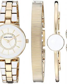 Anne Klein Women's Swarovski Crystal Accented Gold-Tone and White Watch