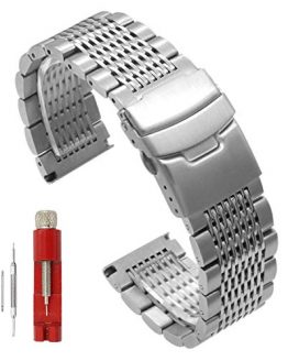 Side Brushed Intermediate Polished Mesh Braided Solid Stainless Steel Watch