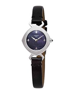 Tissot Femini-T Mother of Pearl Dial Ladies Black Leather Watch