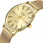 Mens Simple Slim Watch Analog Quartz Waterproof Gold Stainless Steel Mesh